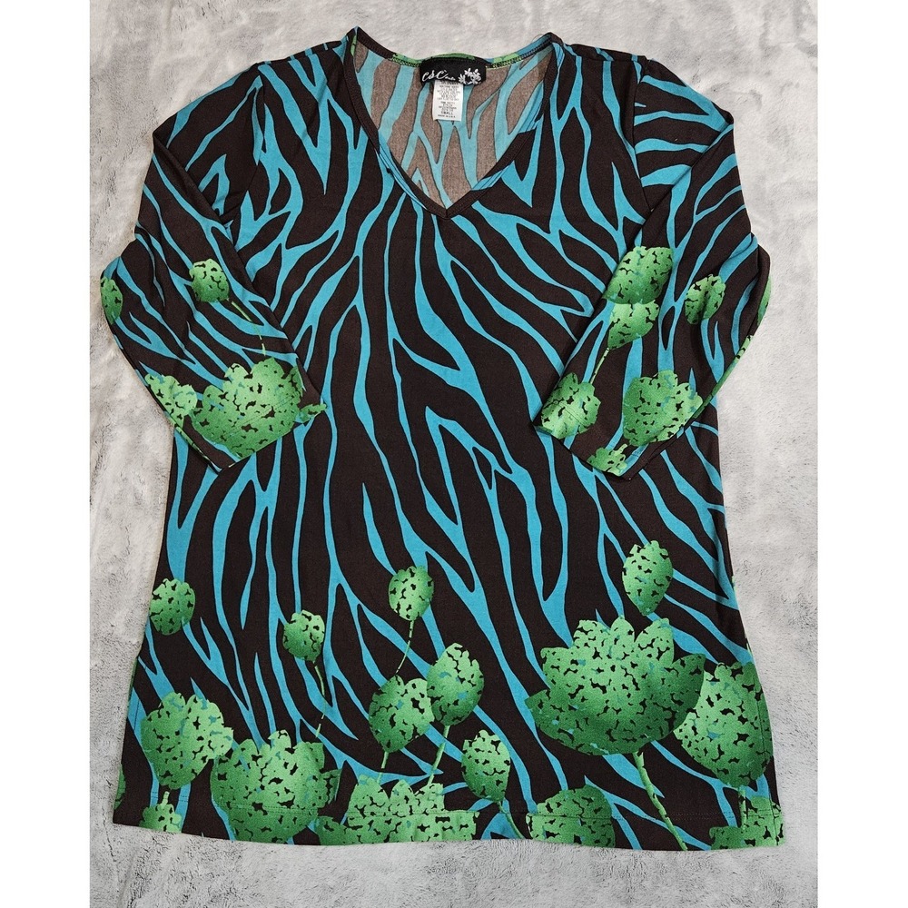 CSC Studio Women's V Neck Tunic Size Small Nature Print Made in USA